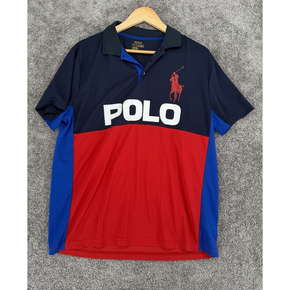 Polo Ralph Lauren Performance Shirt Men Large Colorblock Big Pony Spellout